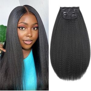 Yaki Straight Clip Ins Synthetic Hair Extensions 14 Inch 4pcs/set Natural Black